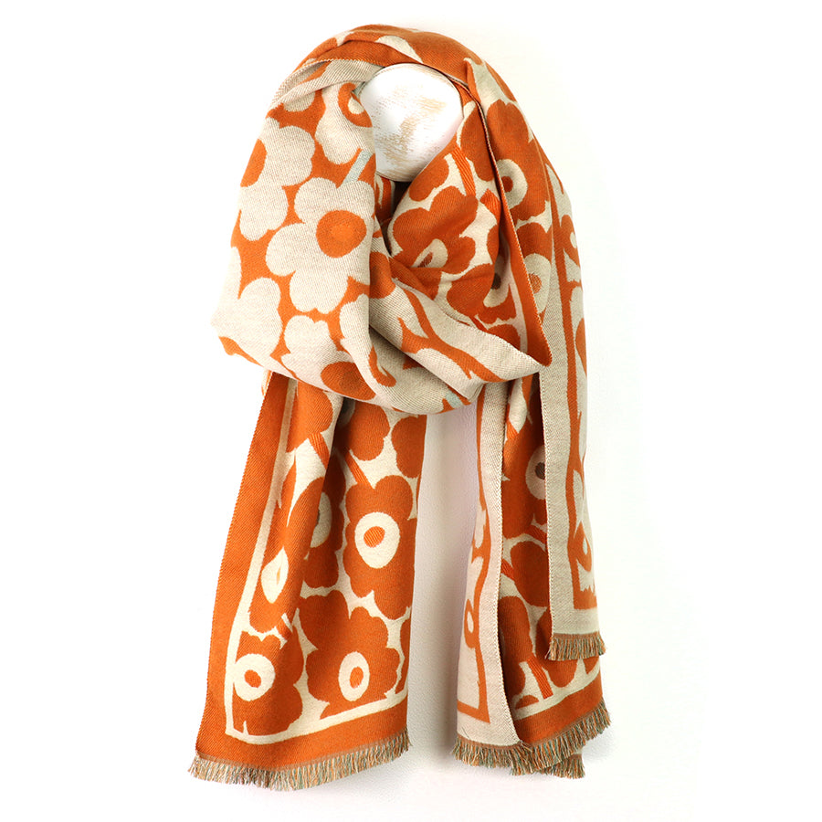 Poppies Print Jacquard Scarf - Orange