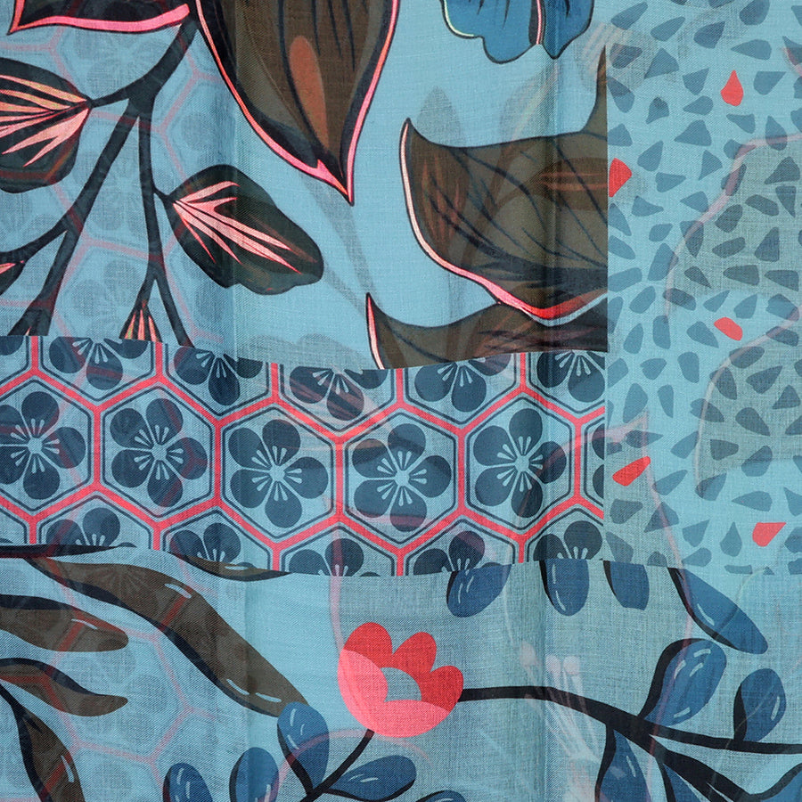 Hannah Multi Print Scarf -Teal/Pink