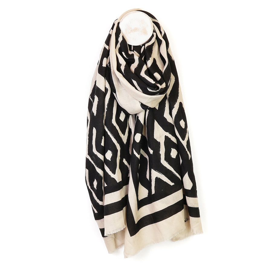 Amber Ecru/black Abstract Print Scarf