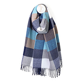 Harriet Navy/Taupe Pleated Check Scarf