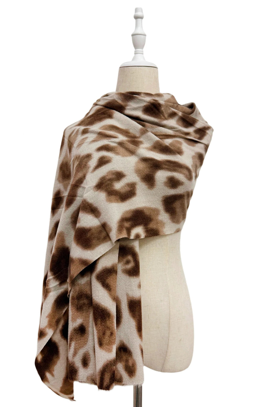 Leopard Print Winter Scarf - Beige
