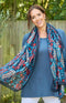Mix Leaves Print Scarf - Navy/Red