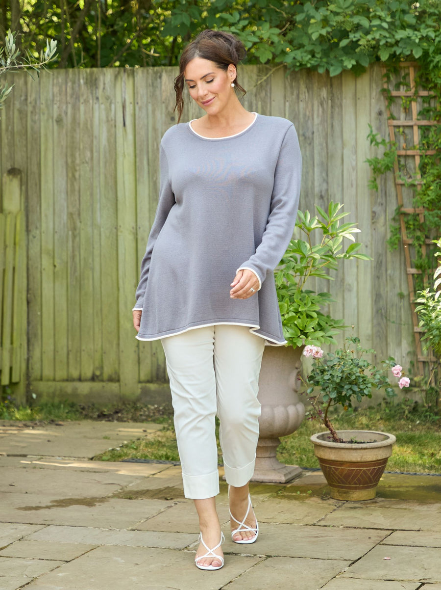 Mae Organic Knit Jumper - Grey/Ivory