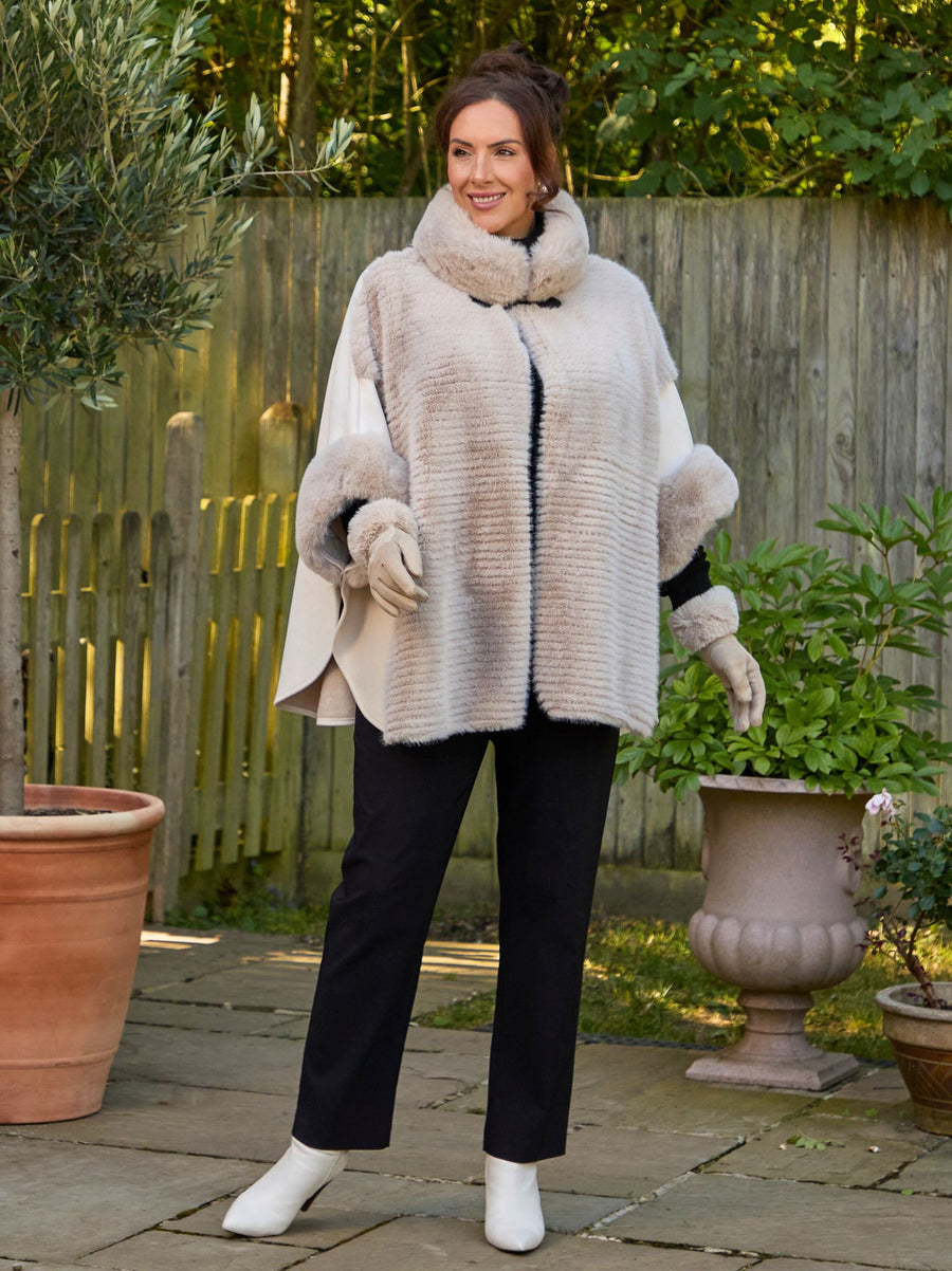 Ariana Faux Fur Trimmed Wrap - Natural