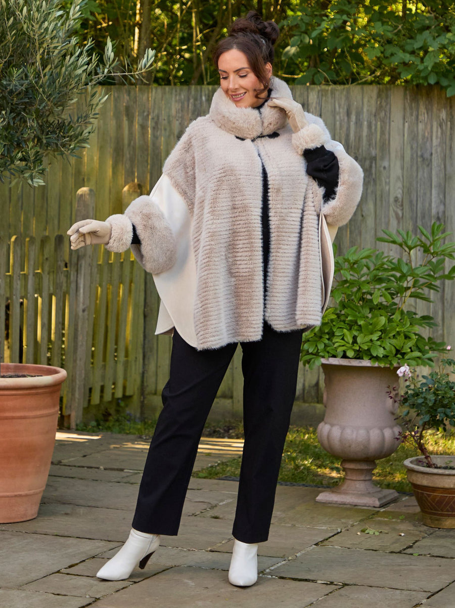 Ariana Faux Fur Trimmed Wrap - Natural