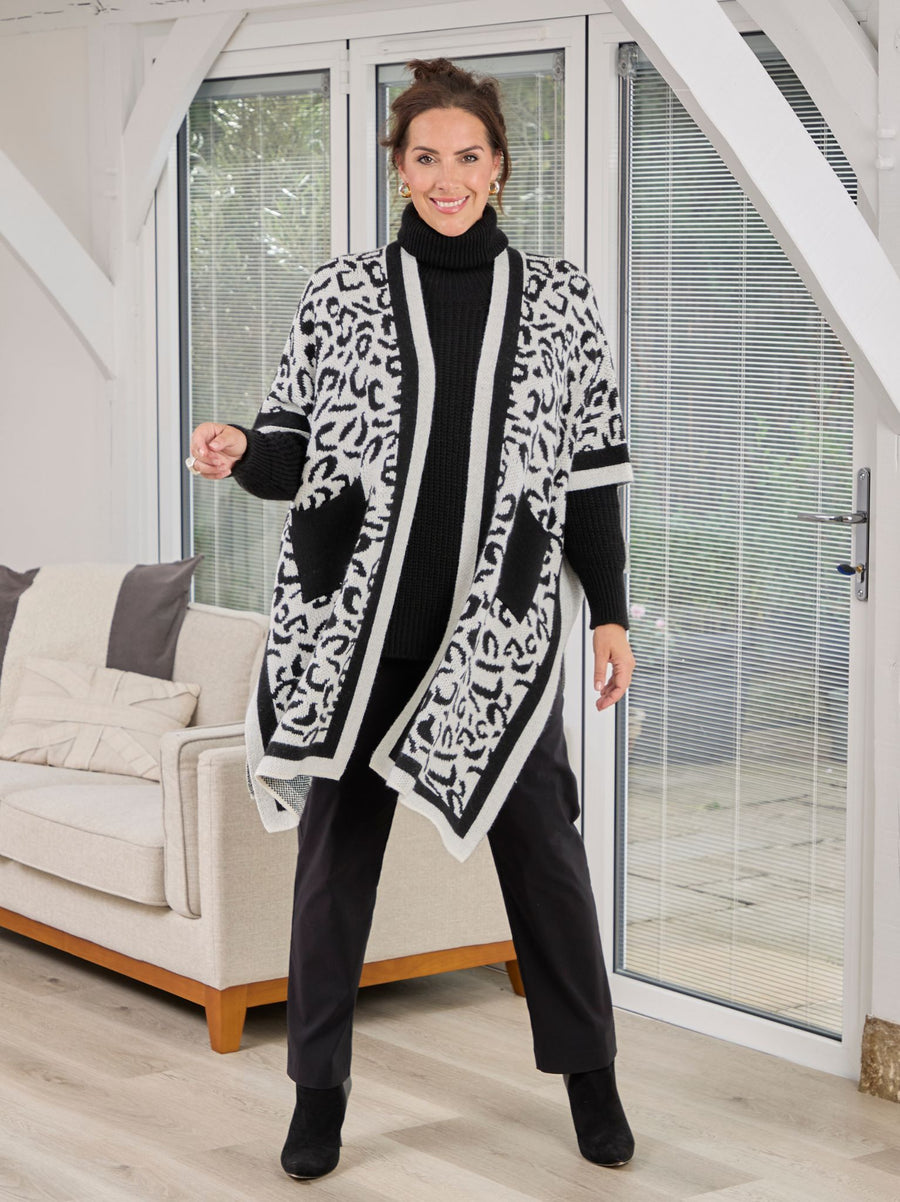Athena Knitted Poncho - Leopard