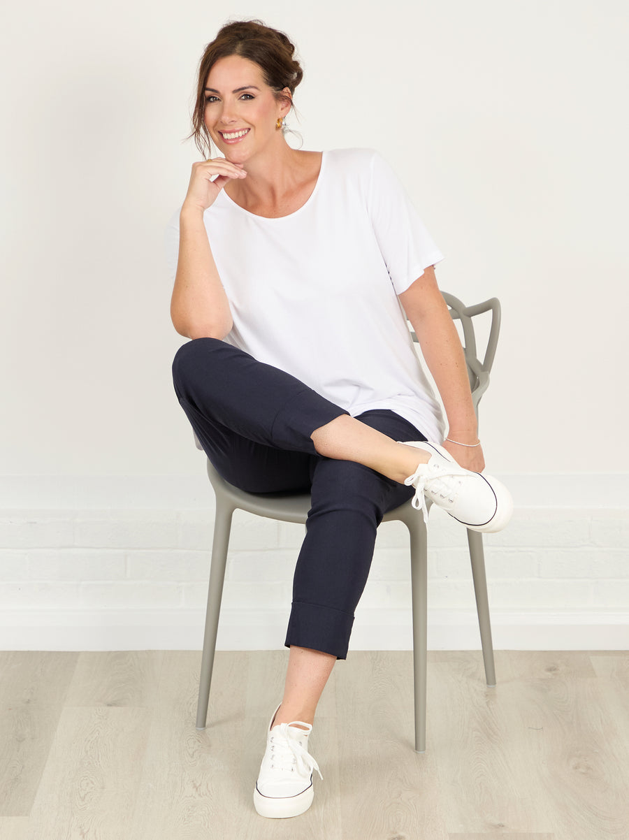 Bella 09 by ROBELL Cuff Stretch Trouser - Navy