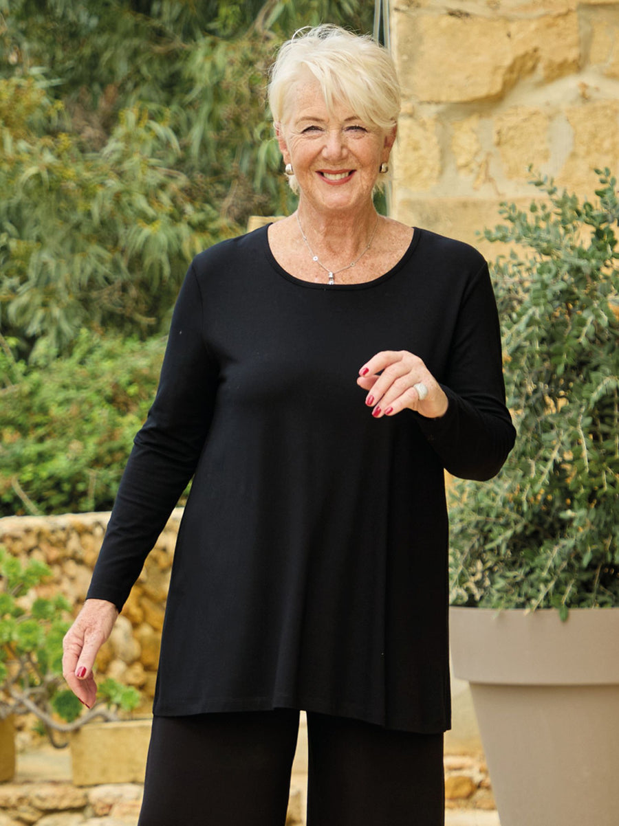 Tessa Jersey Long Sleeve Top - Black