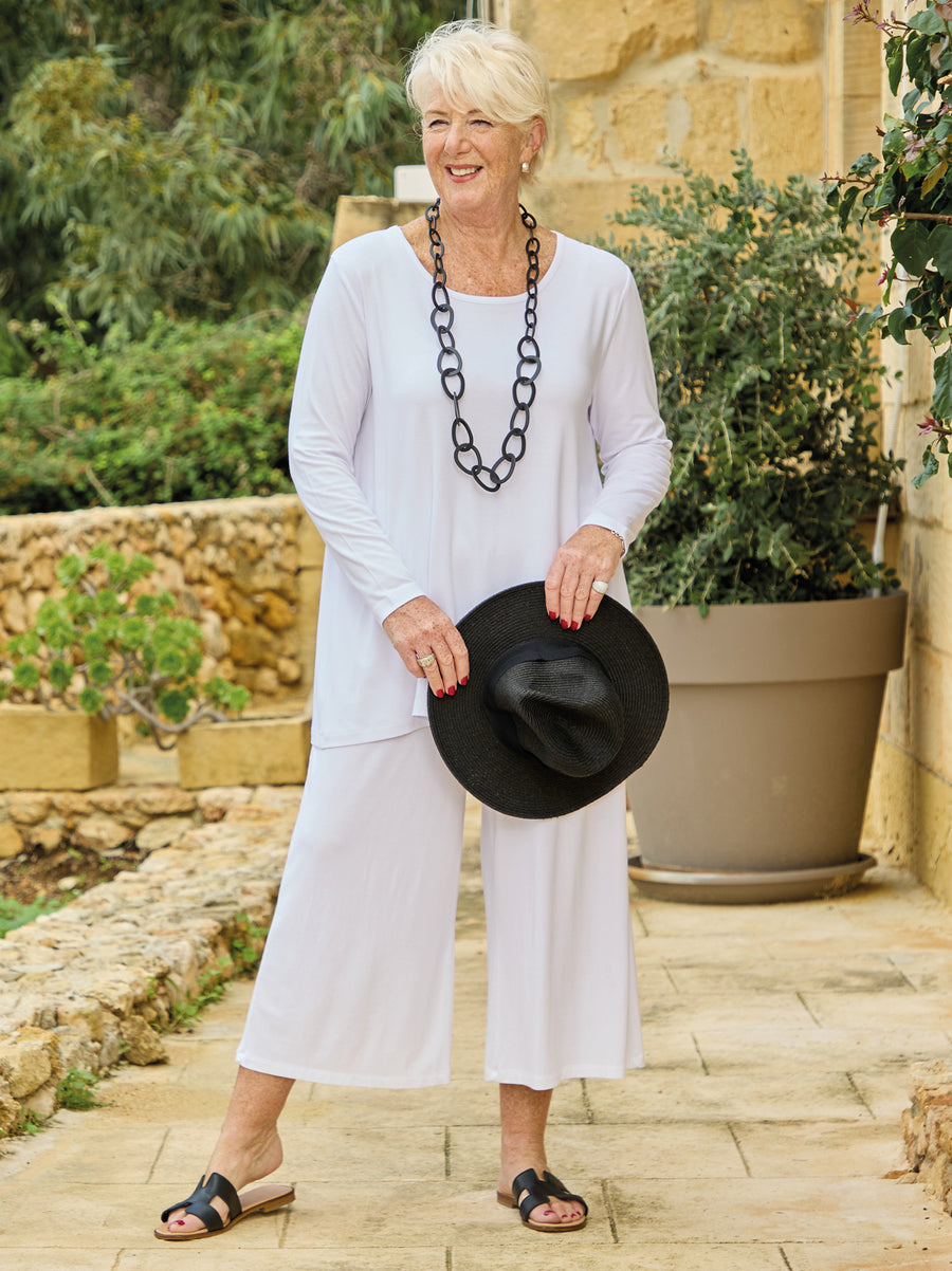 Tessa Jersey Long Sleeve Top - White