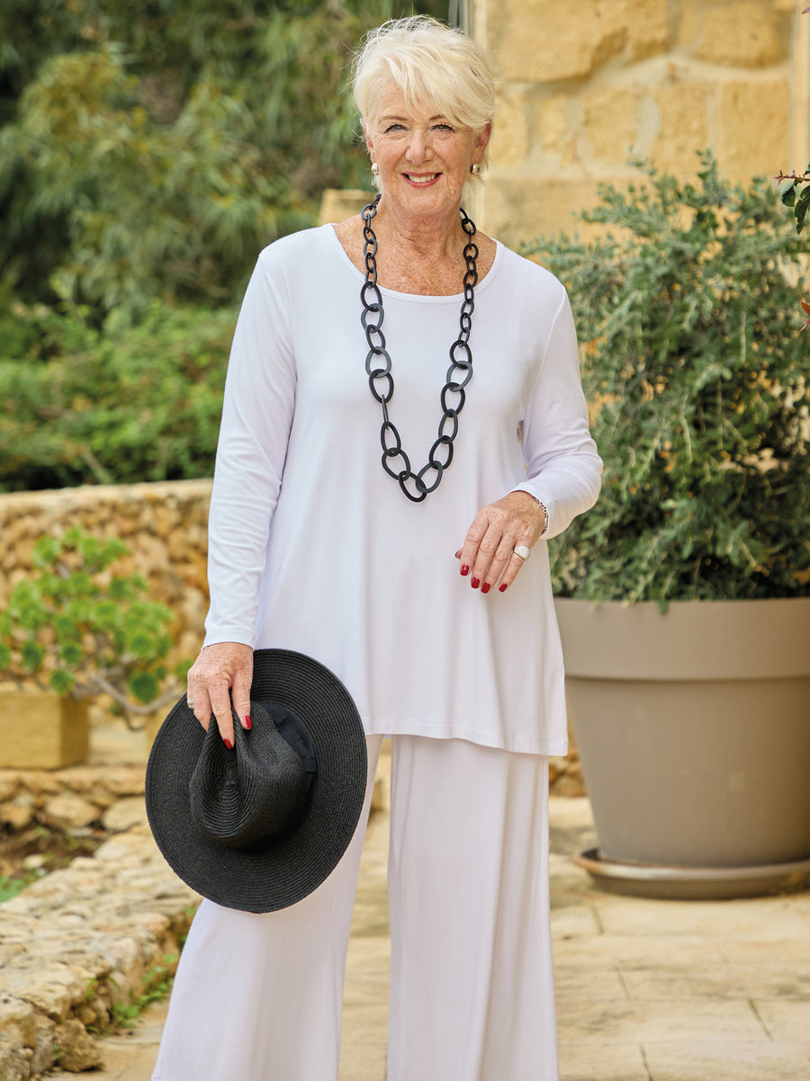 Tessa Jersey Long Sleeve Top - White