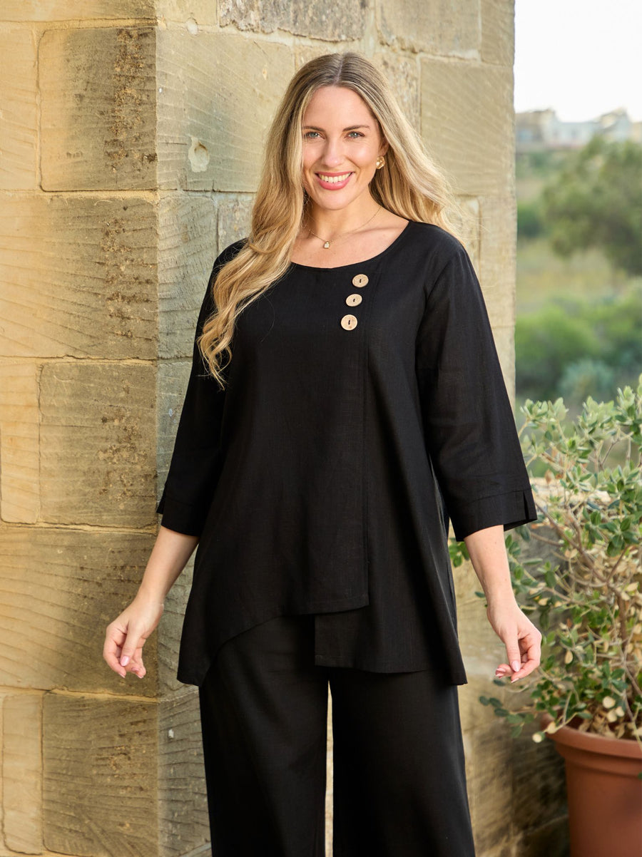 Fiona Viscose/Linen Top - Black