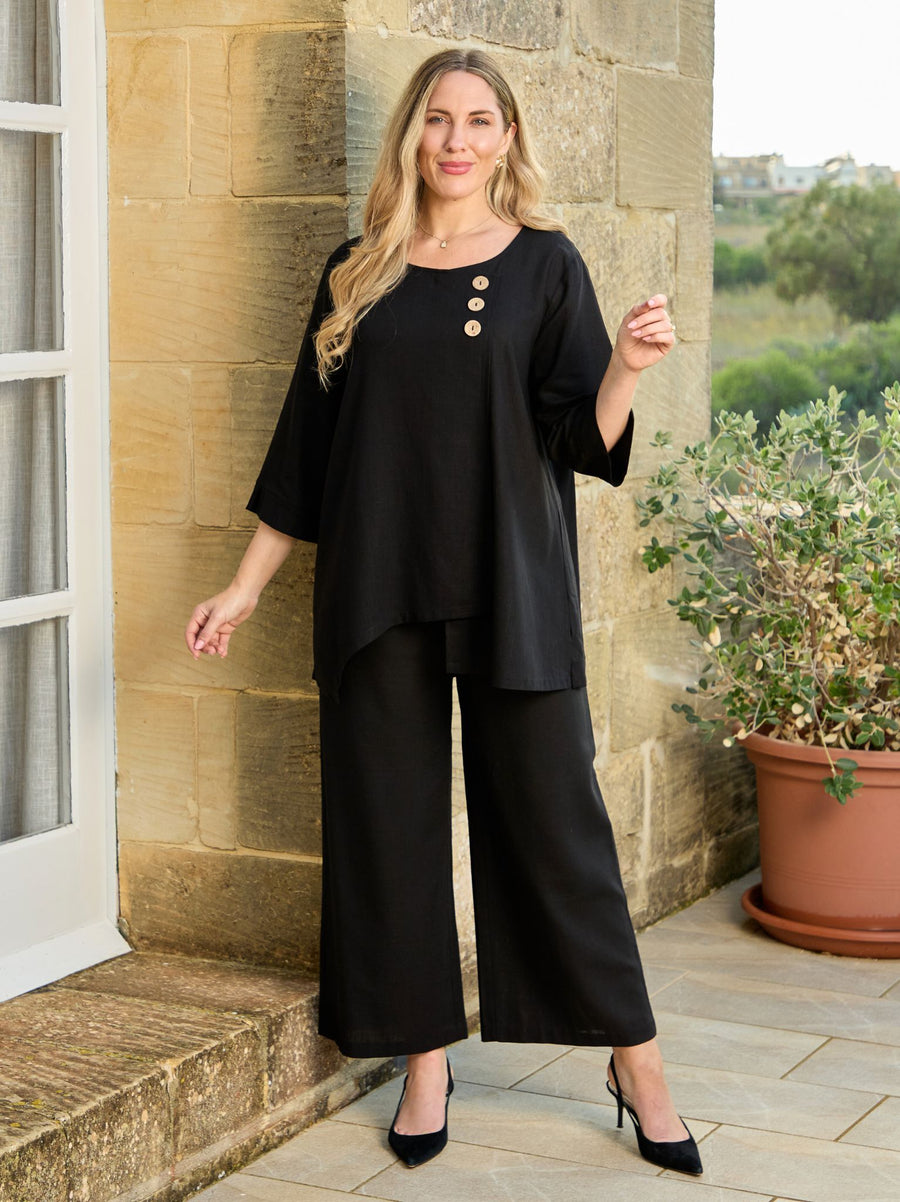 Fiona Viscose/Linen Top - Black