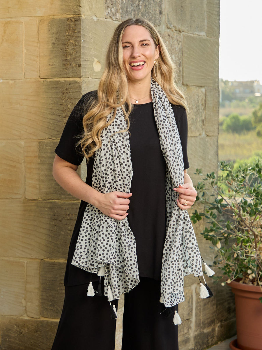 Polka Dot Organic Cotton Scarf - Black