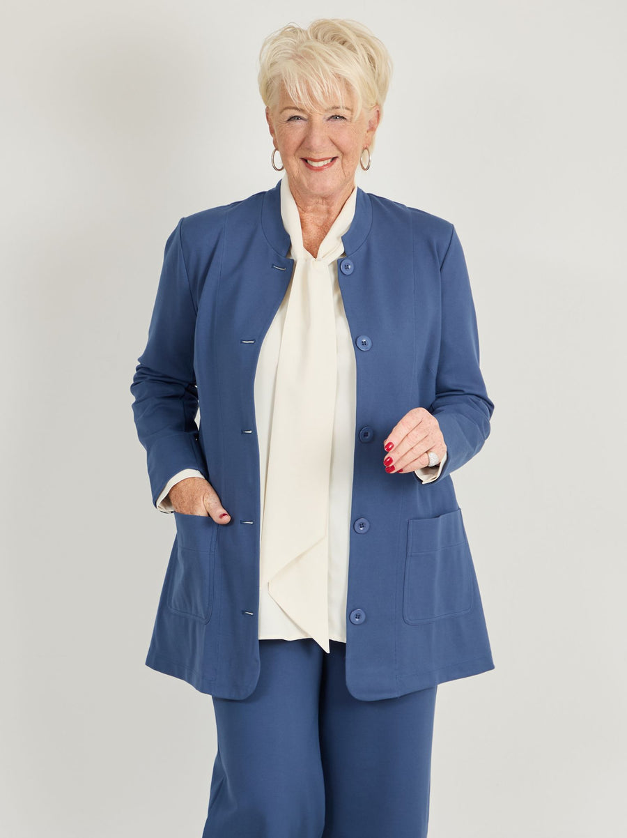 Kathleen Ponte Di Roma Jacket - Denim Blue