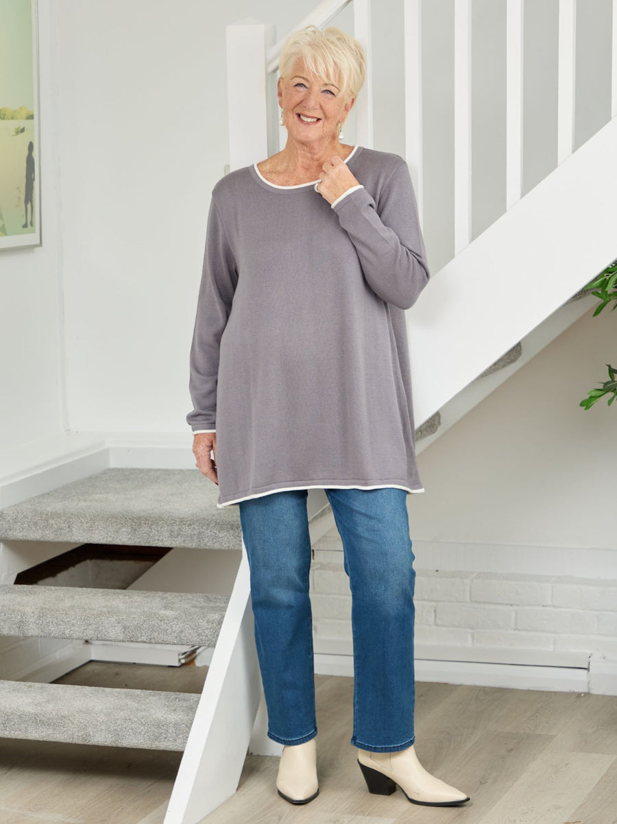 Mae Organic Knit Jumper - Grey/Ivory
