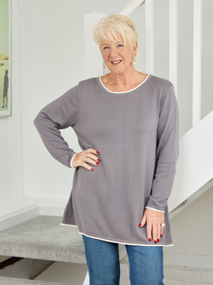 Mae Organic Knit Jumper - Grey/Ivory