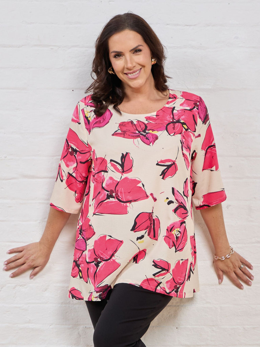 Flora Crinkle Top - Fuchsia Multi