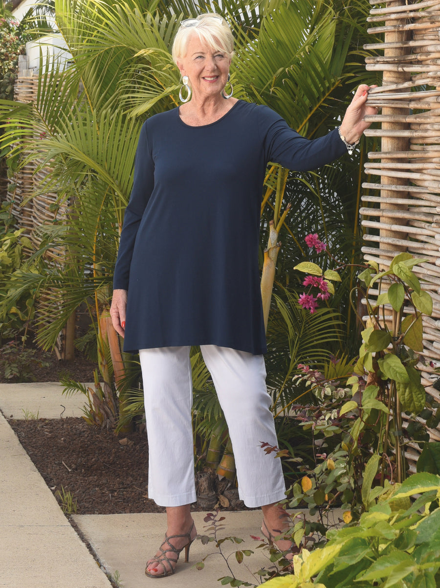 Tessa Jersey Long Sleeve Top - Navy