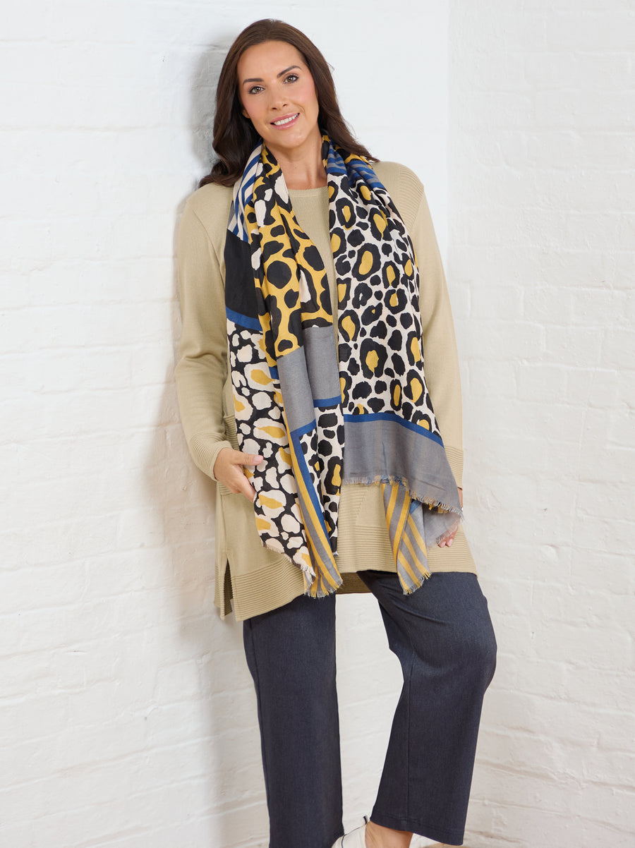 Blue/Mustard Animal Stripe Scarf