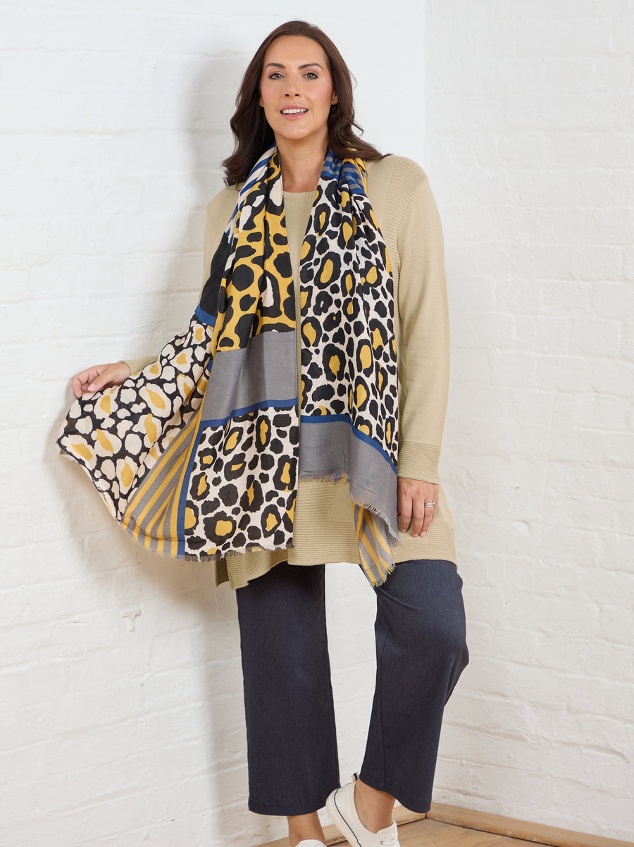 Blue/Mustard Animal Stripe Scarf
