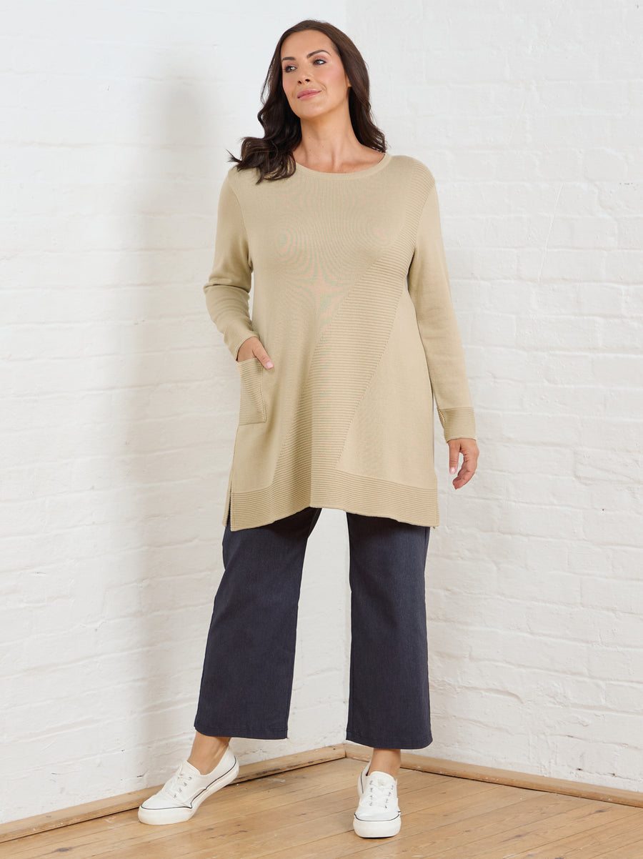 Mia Cotton Blend Rib Knit Jumper - Camel