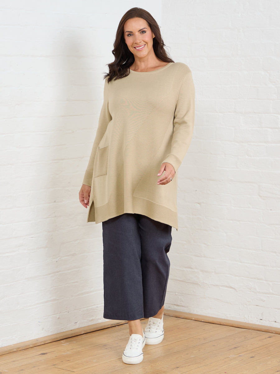 Mia Cotton Blend Rib Knit Jumper - Camel