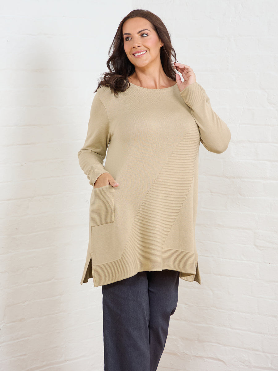 Mia Cotton Blend Rib Knit Jumper - Camel
