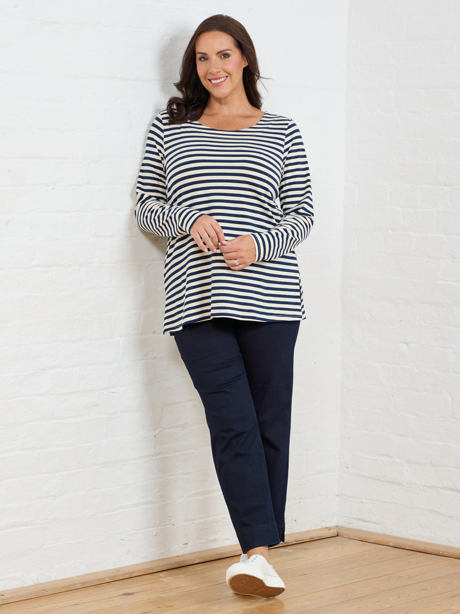 Alma Jersey Top - Navy/Natural