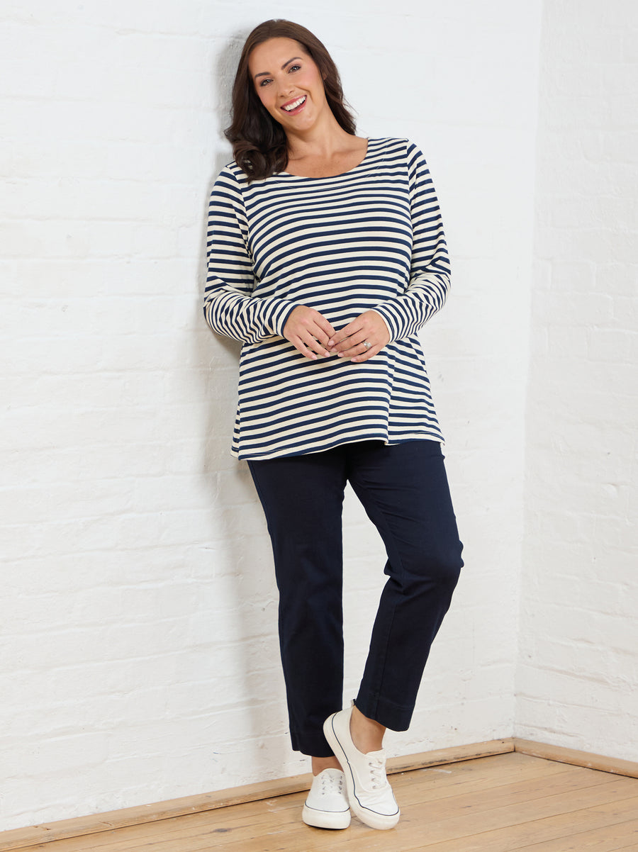 Alma Jersey Top - Navy/Natural