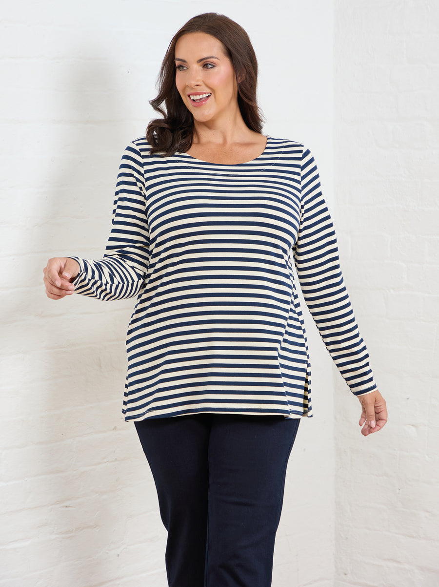 Alma Jersey Top - Navy/Natural