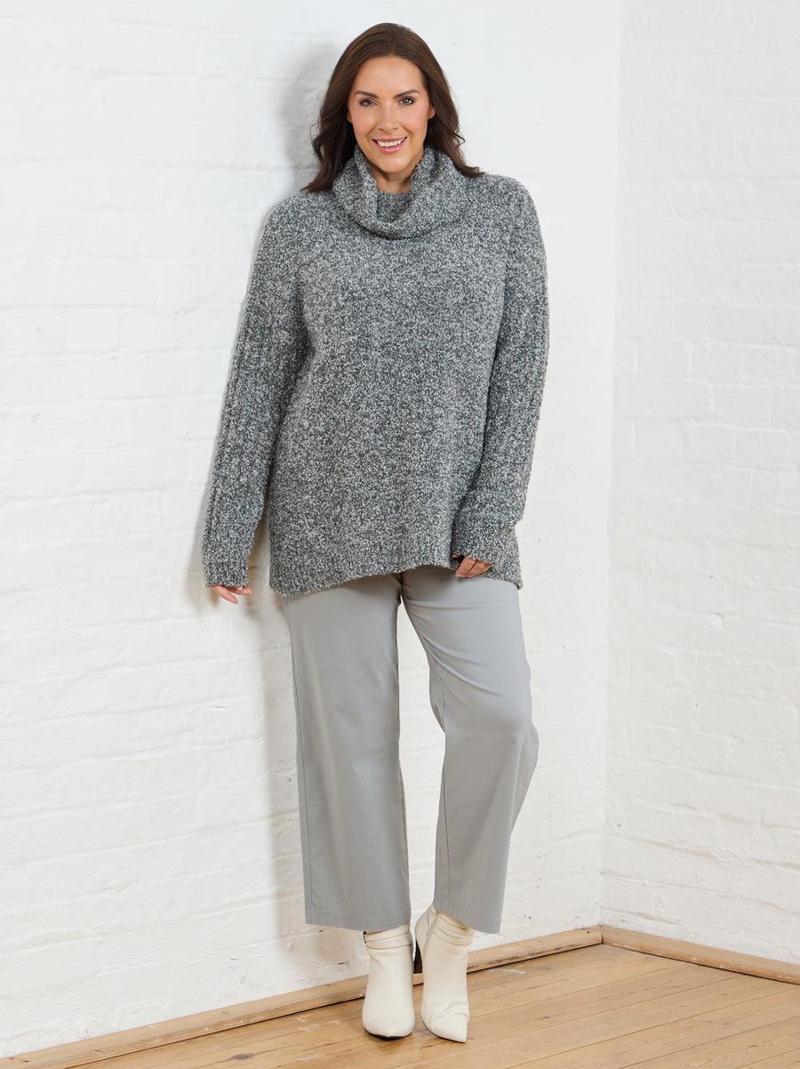 Melissa Boucle Knit Roll Neck Jumper - Grey Melange