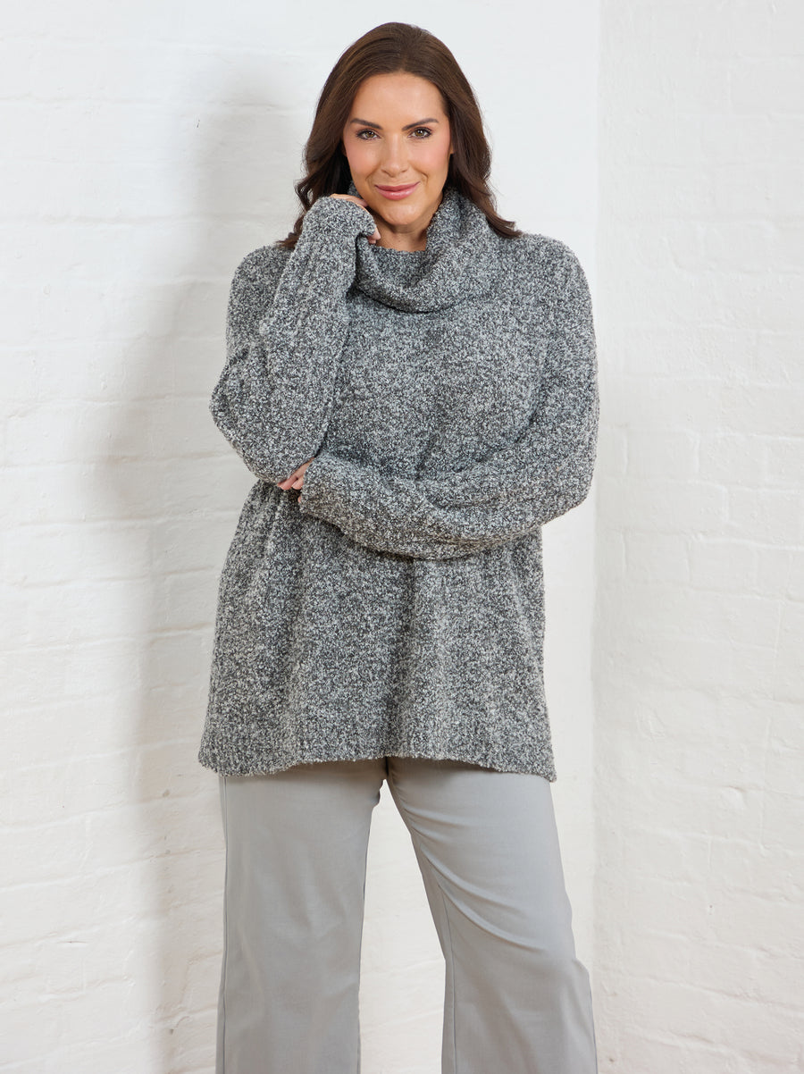 Melissa Boucle Knit Roll Neck Jumper - Grey Melange