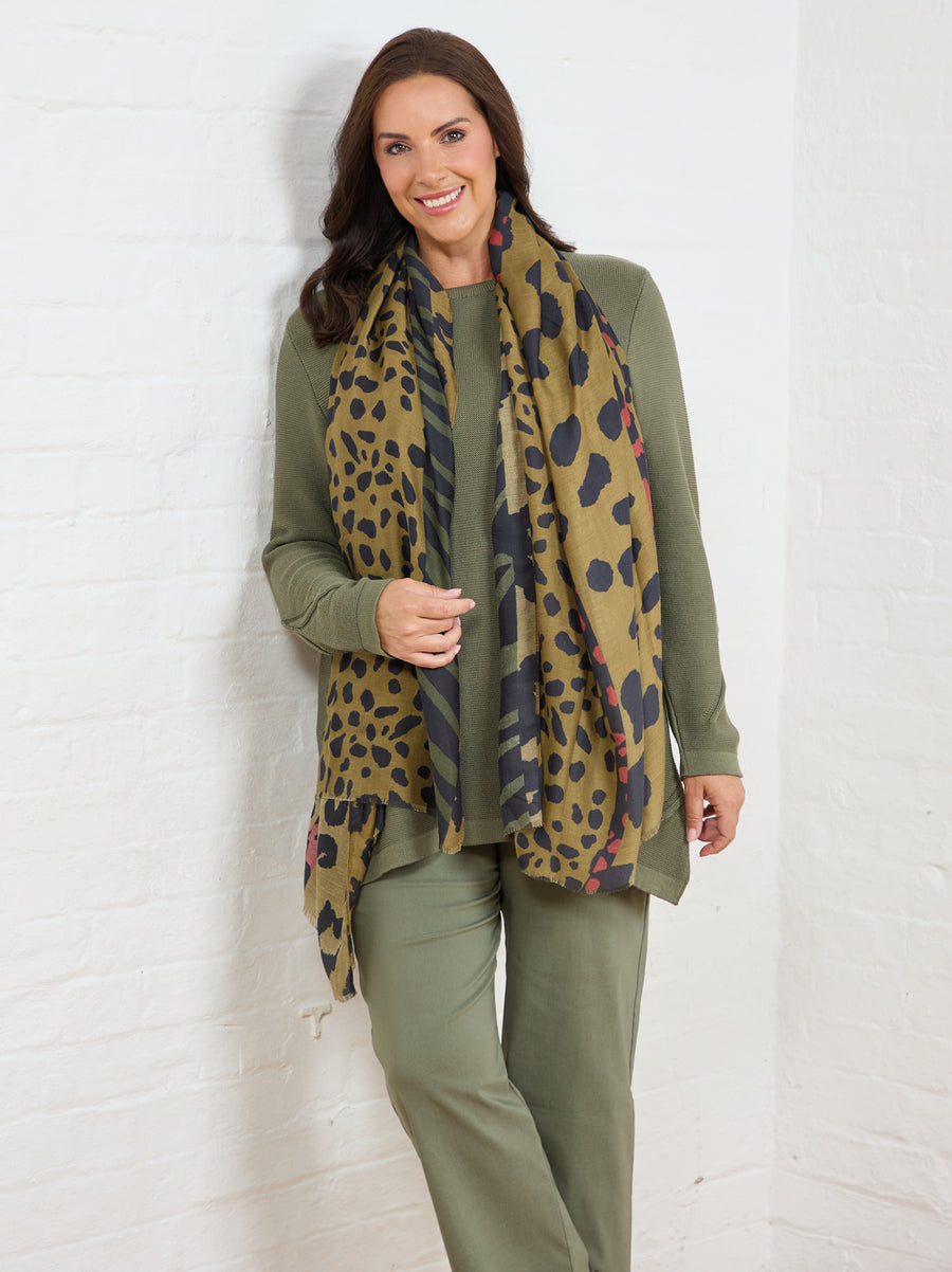 Olive/Black Animal Print Scarf