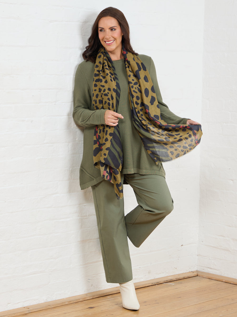 Olive/Black Animal Print Scarf