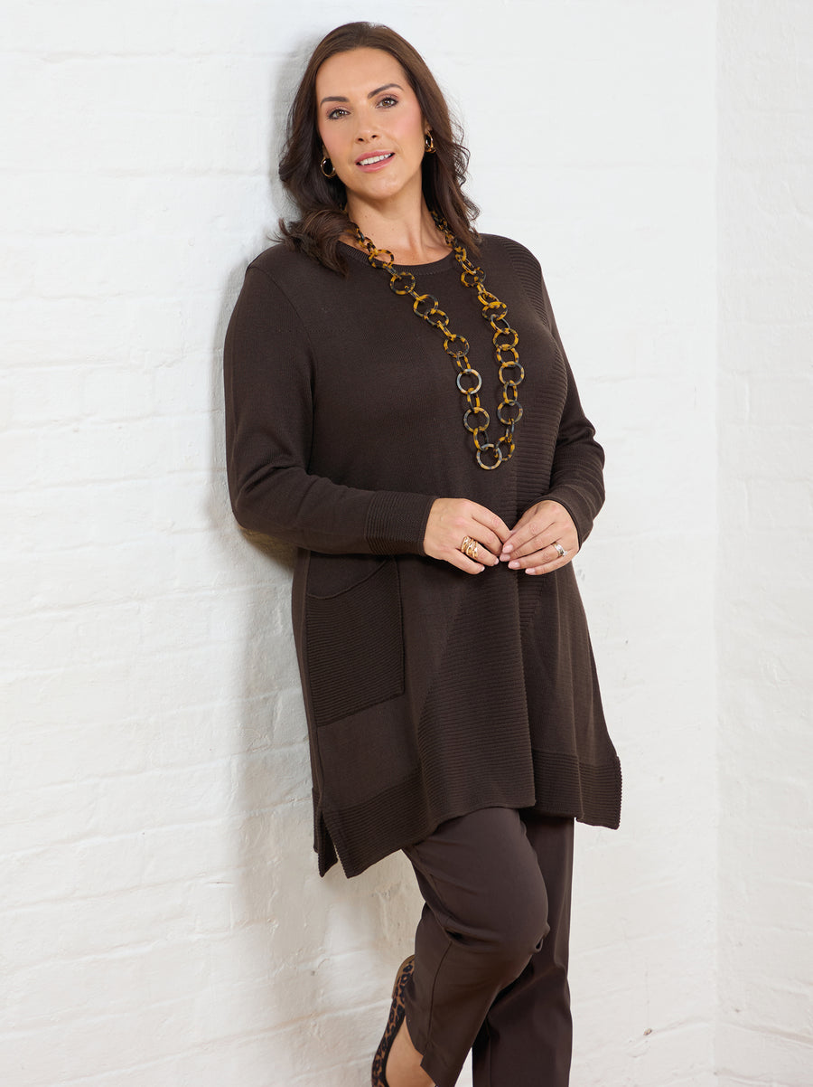 Mia Cotton Blend Rib Knit Jumper - Chocolate