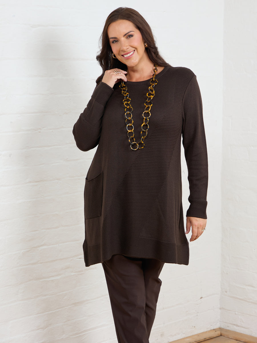 Mia Cotton Blend Rib Knit Jumper - Chocolate