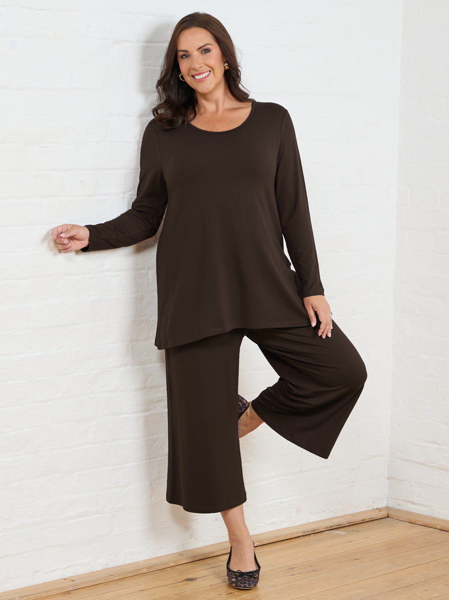 Tessa Jersey Long Sleeve Top - Chocolate