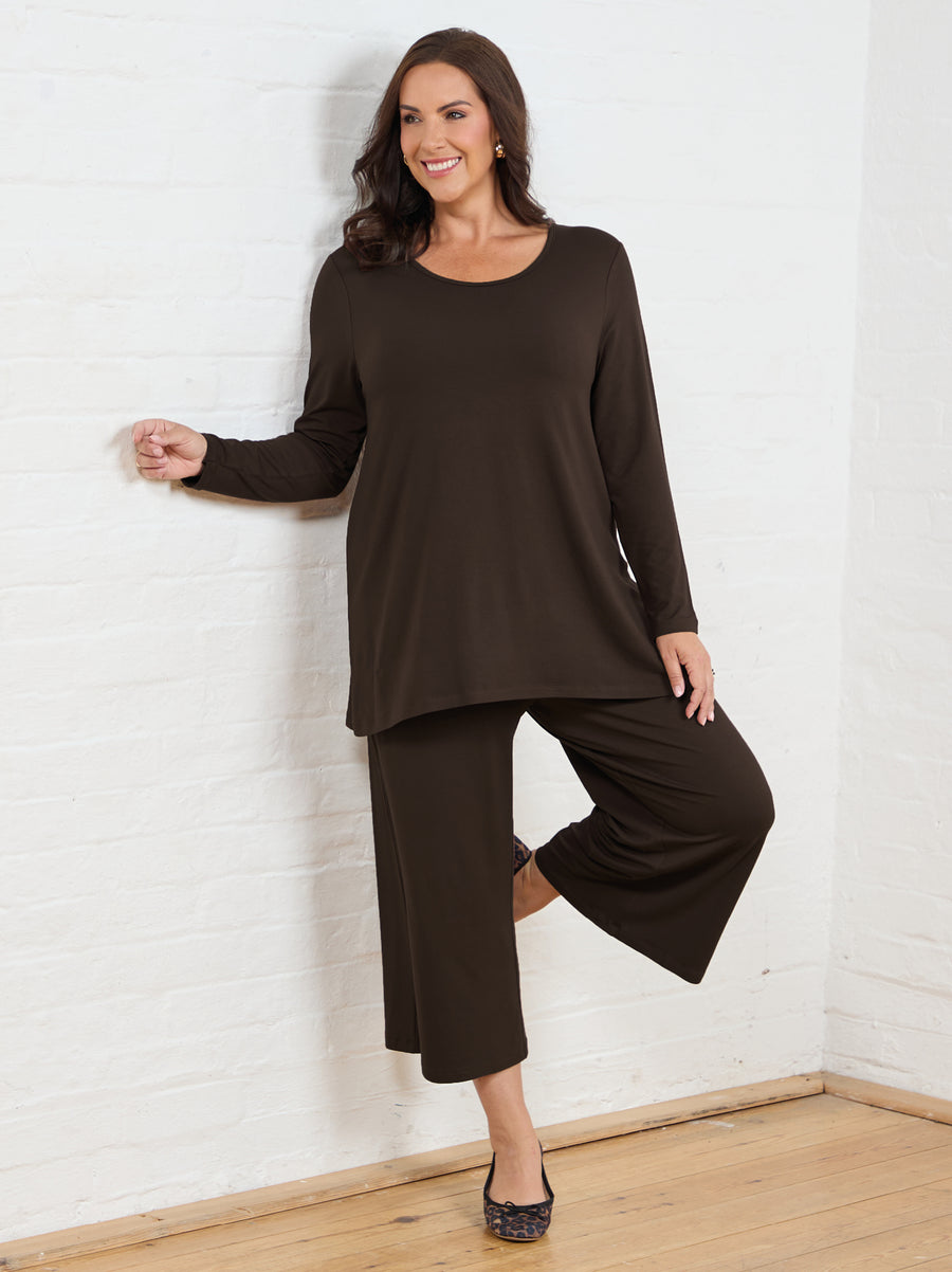 Renee Jersey Culotte Trouser - Chocolate