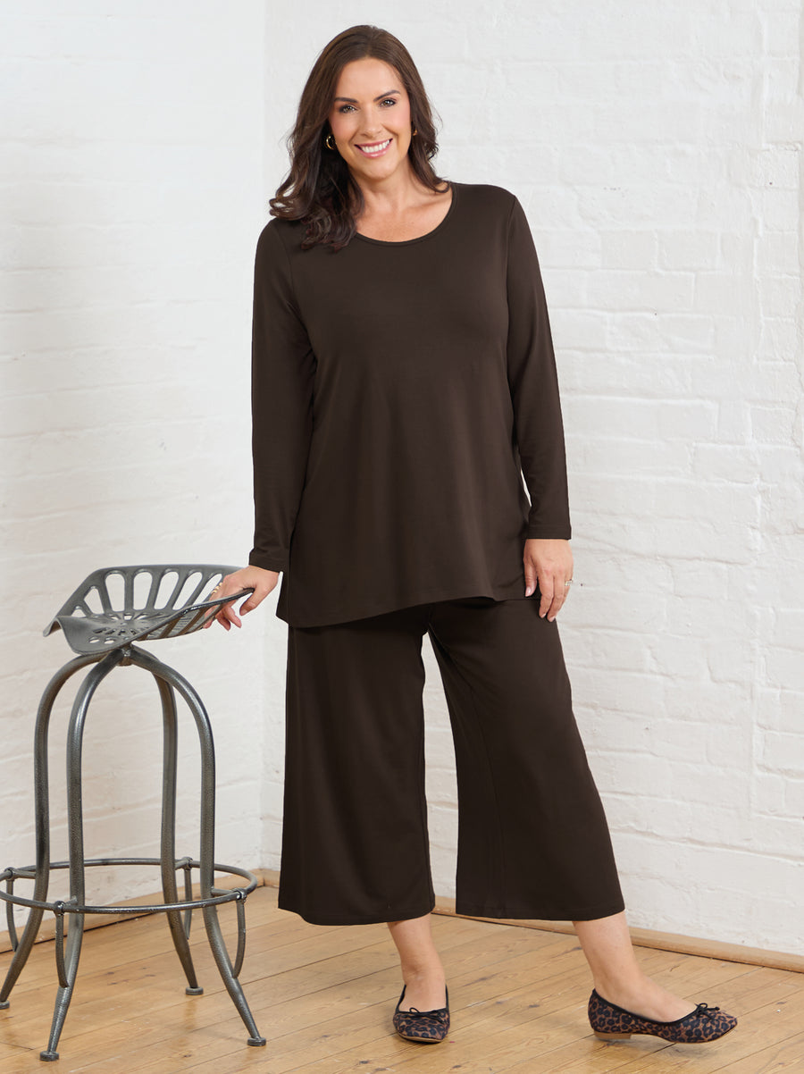 Renee Jersey Culotte Trouser - Chocolate