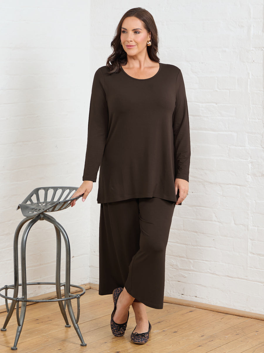 Renee Jersey Culotte Trouser - Chocolate