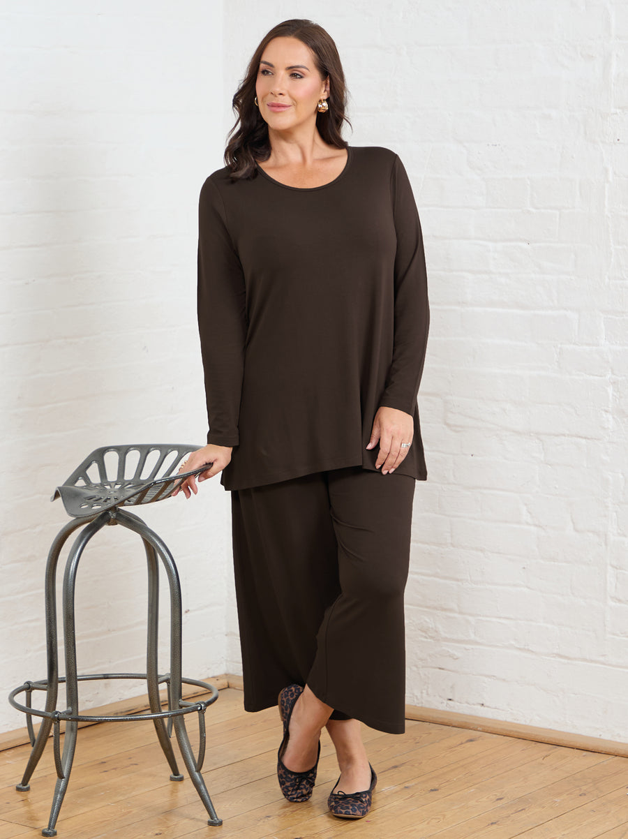 Tessa Jersey Long Sleeve Top - Chocolate