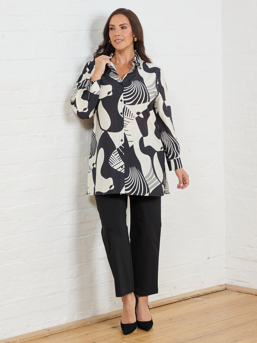 Jennifer Printed Shirt - Black/Cream