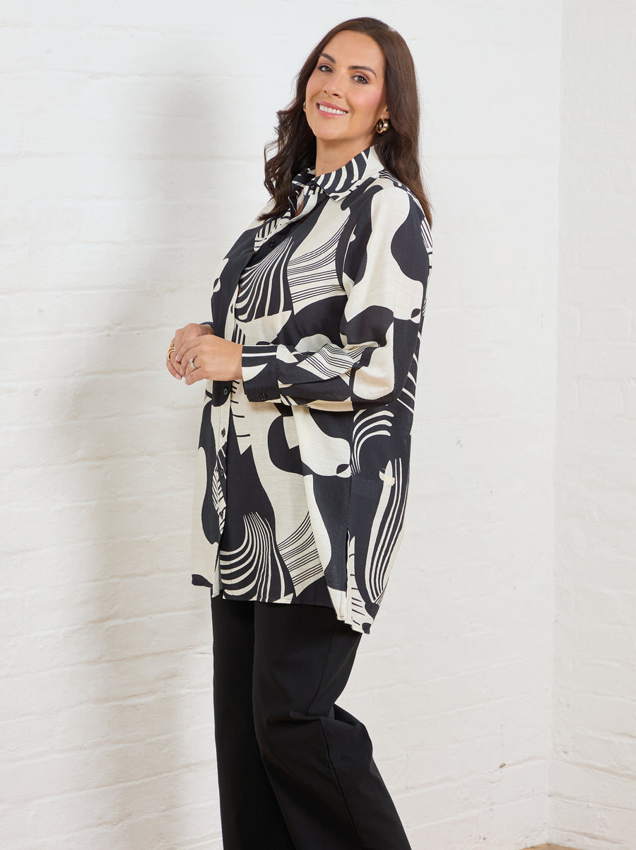 Jennifer Printed Shirt - Black/Cream