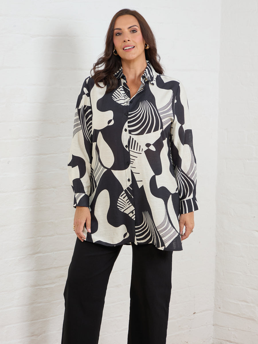 Jennifer Printed Shirt - Black/Cream