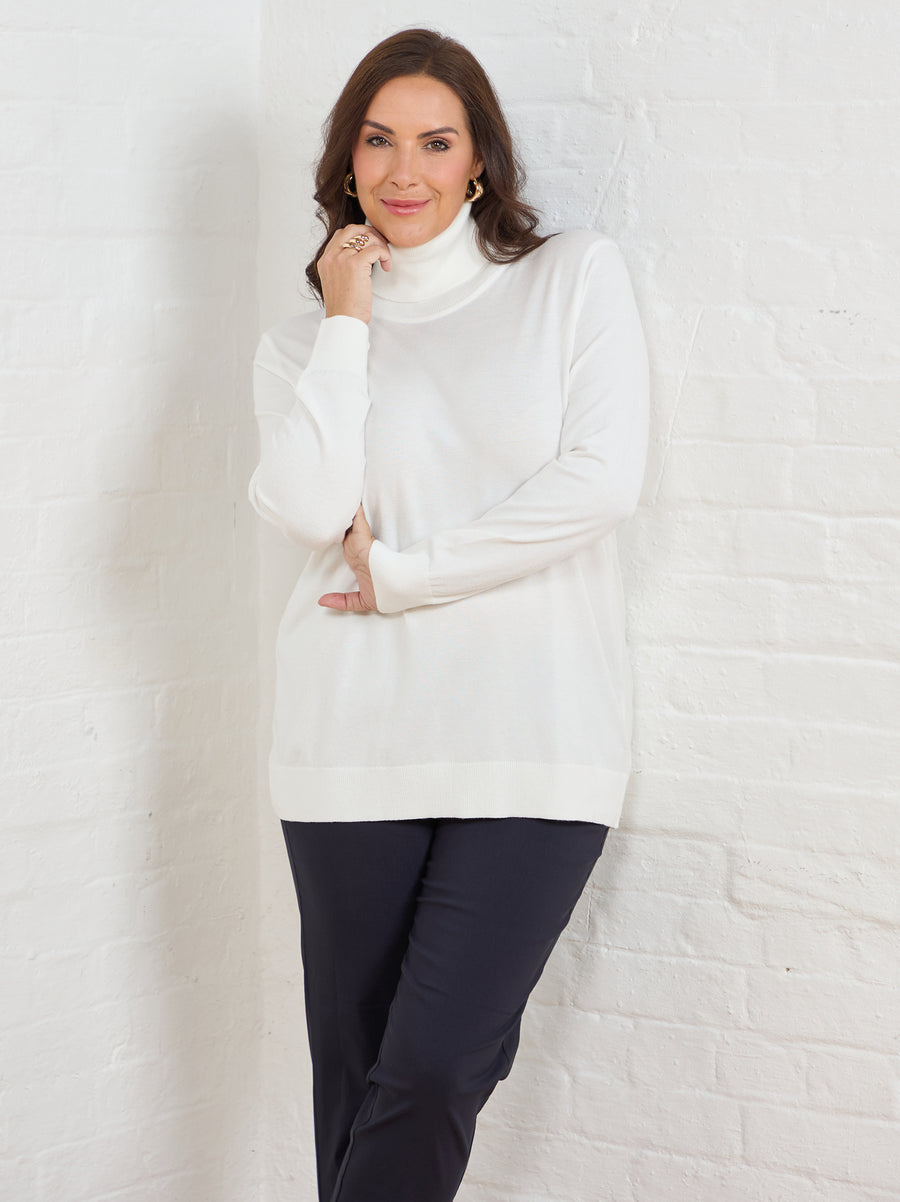 Marisse Plain Knit Roll Neck Jumper - Cream