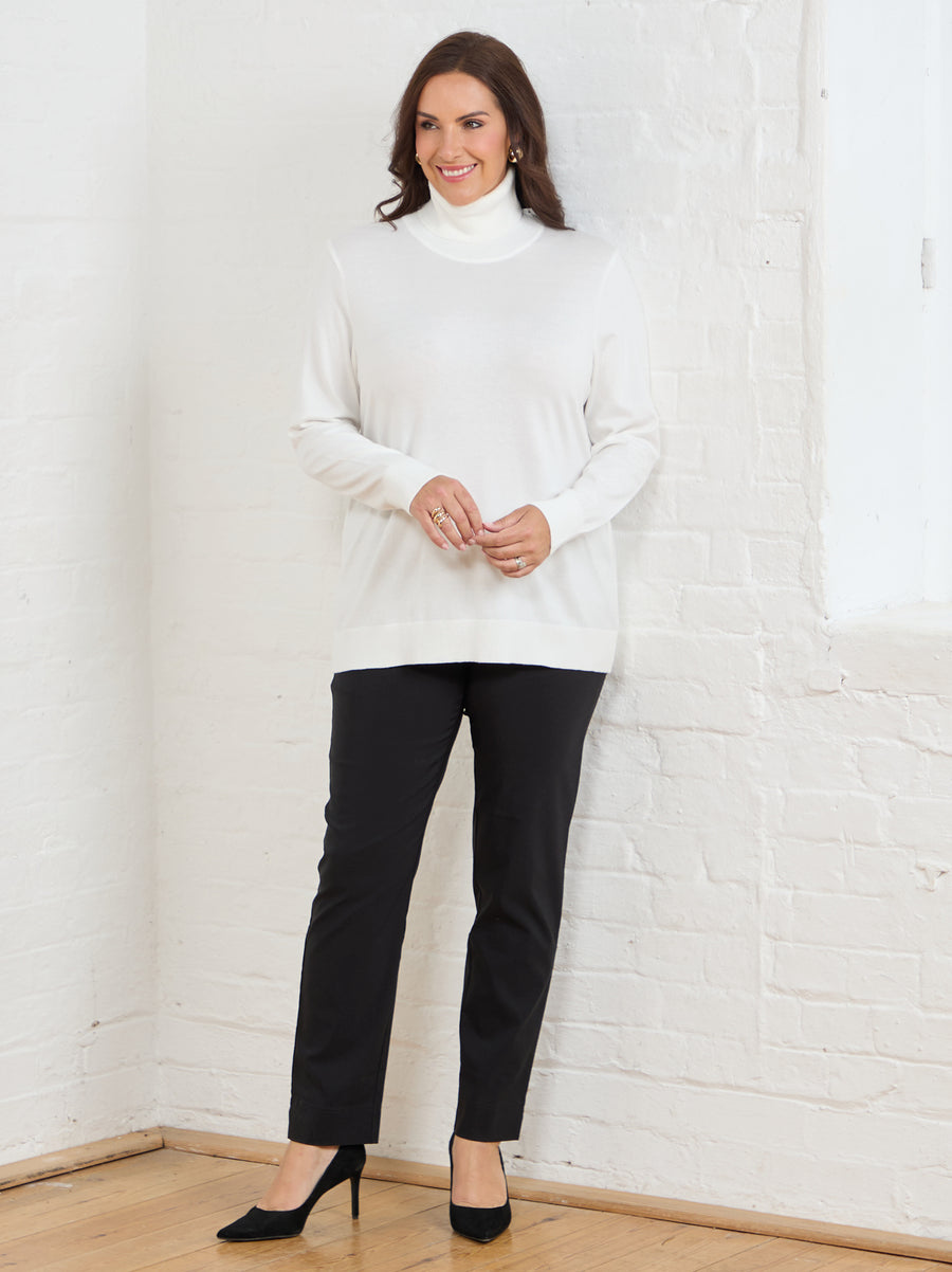 Marisse Plain Knit Roll Neck Jumper - Cream