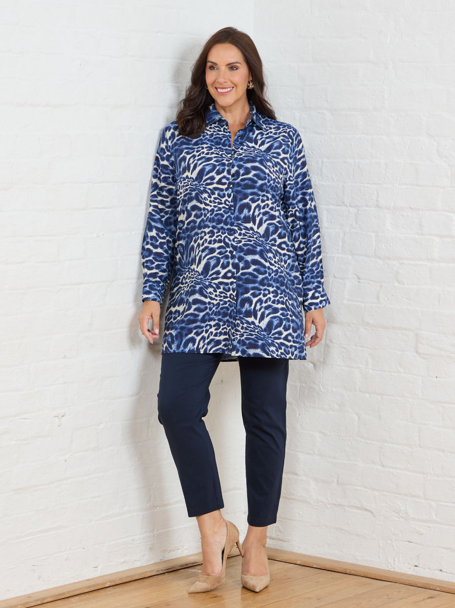 Jennifer Printed Shirt - Navy Leopard