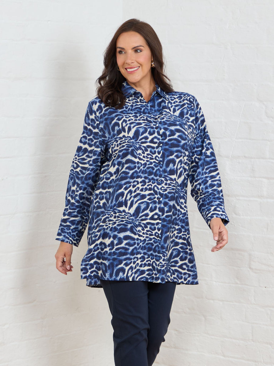 Jennifer Printed Shirt - Navy Leopard