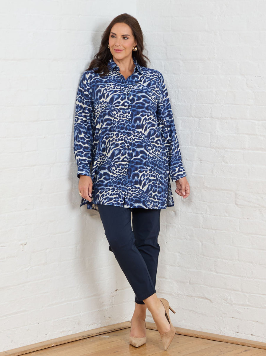 Jennifer Printed Shirt - Navy Leopard
