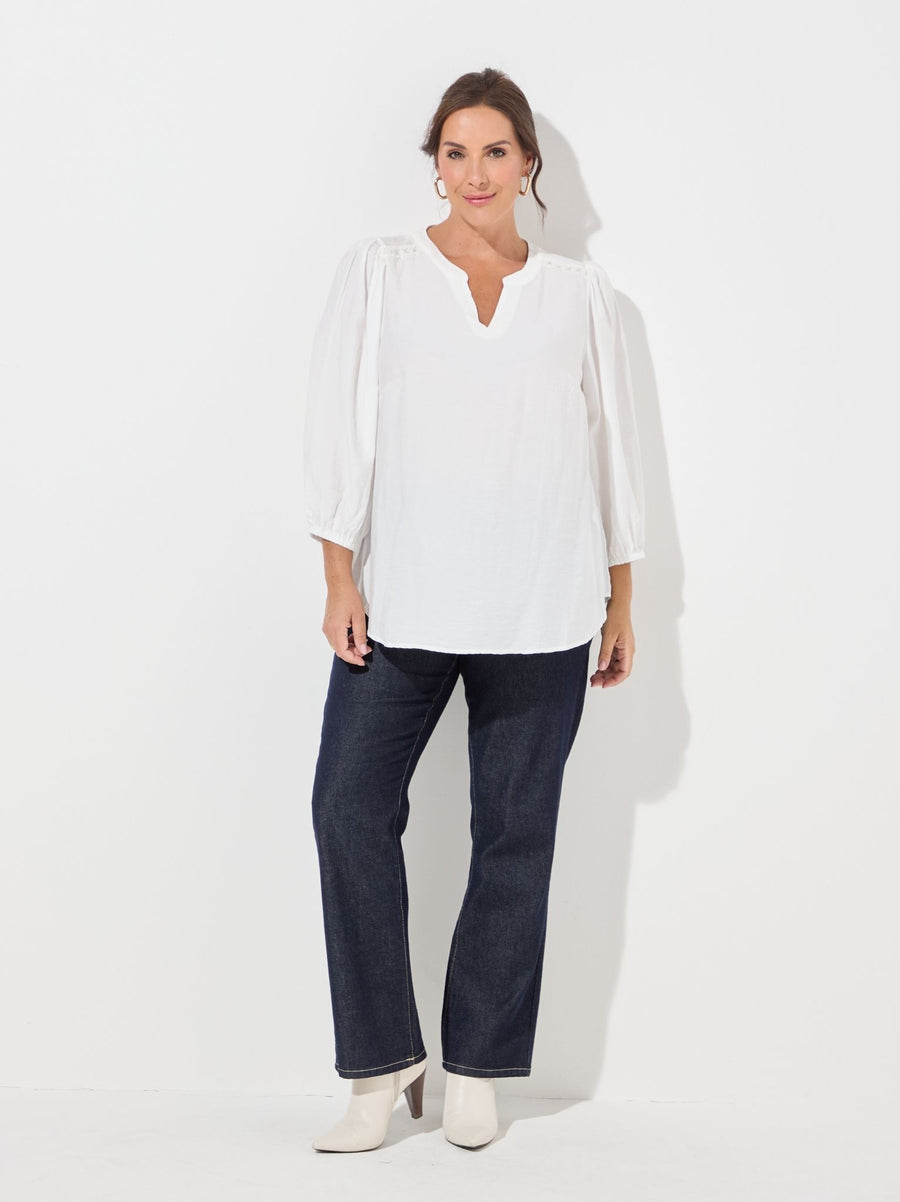 KAFFE Curve Alberte Puff Sleeve Blouse - Chalk